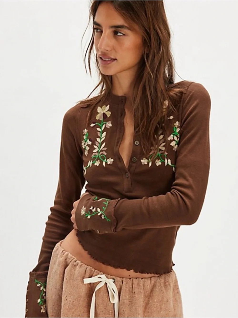 Free people FLEUR EMBROIDERED CUFF. NWOT. Brown